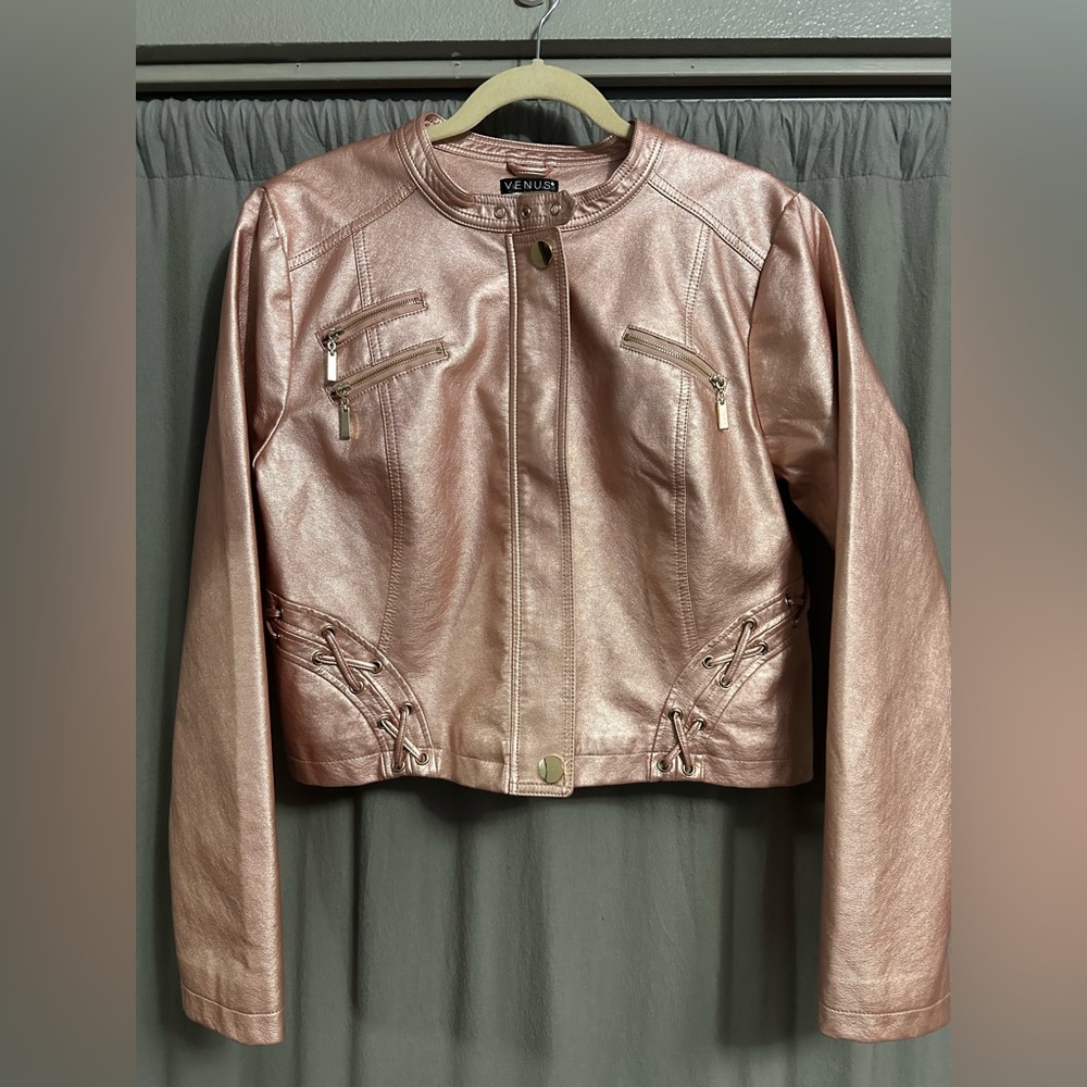 Venus women's XL moto style jacket Pink Rose Gold with Gold hardware